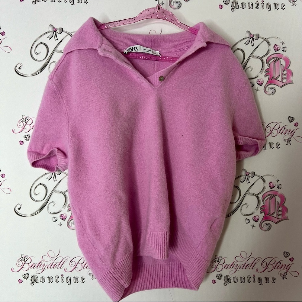 Zara Pink V-Neck Sweater Soft Knit Retro Style button down furry fuzzy - Picture 1 of 7